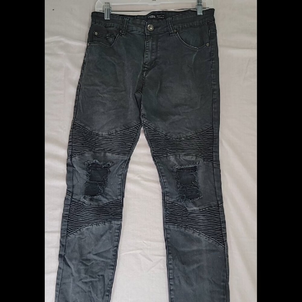 FSBN Dark Gray Distressed Moto Style Jeans Size 31/32